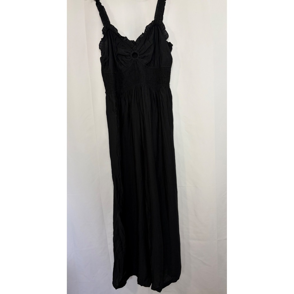 Arula Black Boho Keyhole Ruffle Wide Leg Maxi Jumpsuit Size B Lightweight Resort
